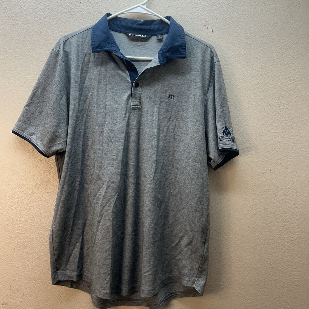 Travis Mathew Polo Shirt Mens‎ L Large Grey Blue Golf Performance Embroidered